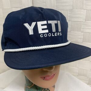 Yeti Coolers Blue Snapback Hat White Rope Corded Bill White Logo
